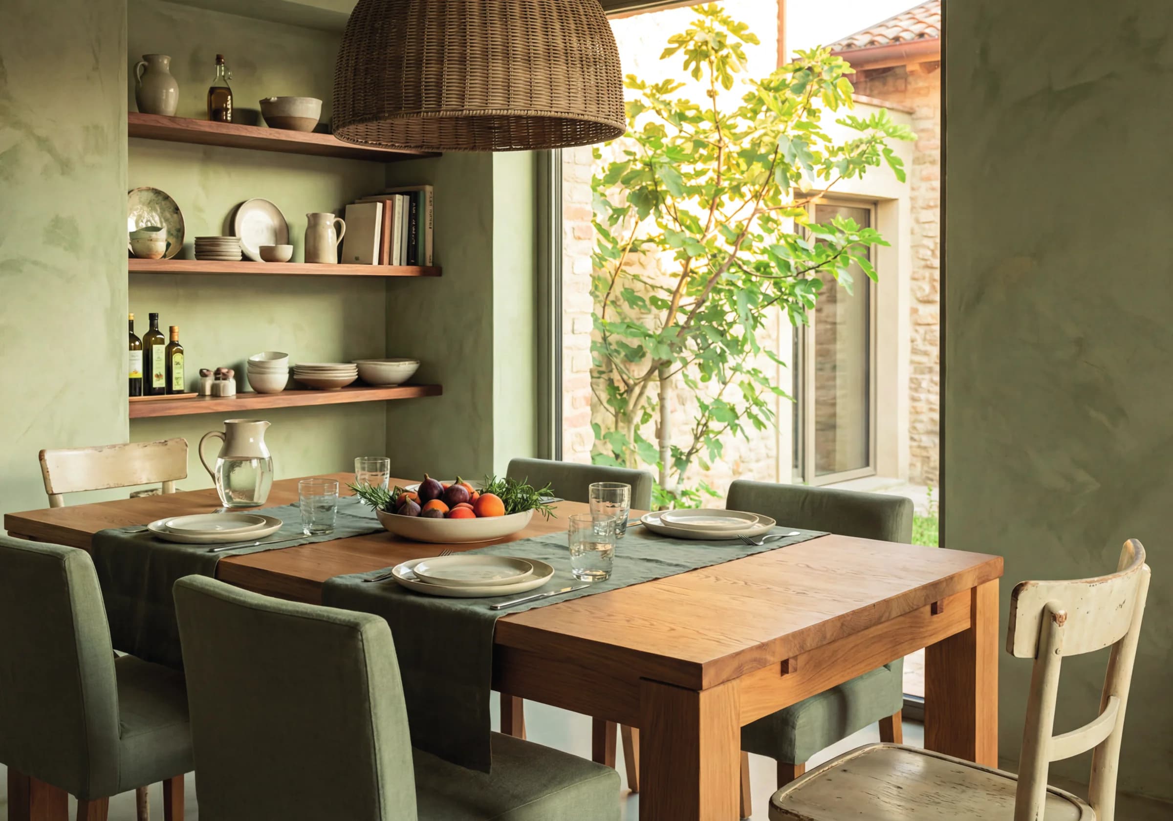 TONI NATURALI : superfici materiche e luce diffusa costruiscono un'atmosfera raccolta, dove le sfumature polverose e i contrasti morbidi definiscono un'eleganza discreta.